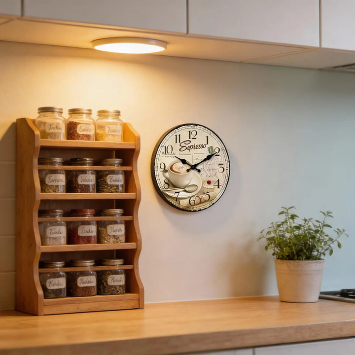 Zinco Caffè – orologio da parete stile vintage espresso sopra tavolo cucina
