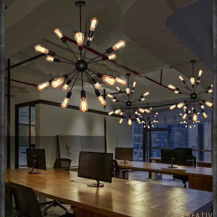 Zinco Officina – lampadario industriale in metallo nero, vista frontale
